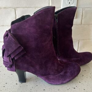 Born Purple Suede Ankle Booties with Back Bow Detail